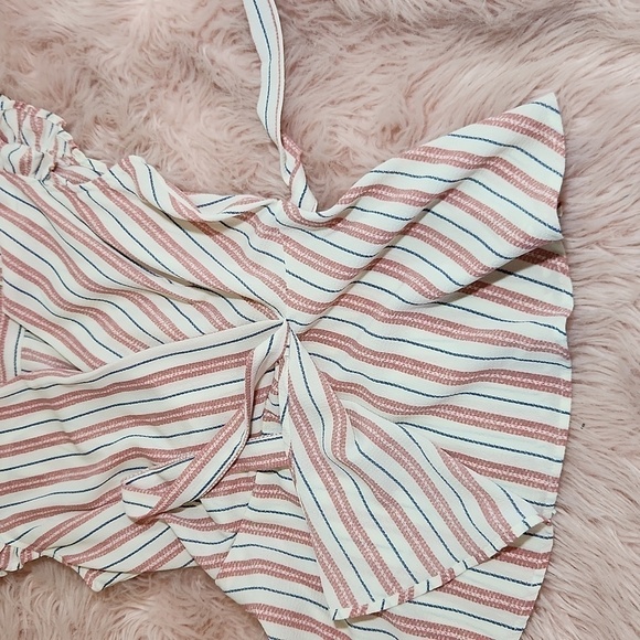 2for$10 Pink blouse with blue white stripes Size Large Feminine boho Sexy - Picture 4 of 6